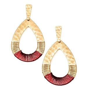 Burgundy Gold Wrapped Teardrop Dangle Drop Earrings